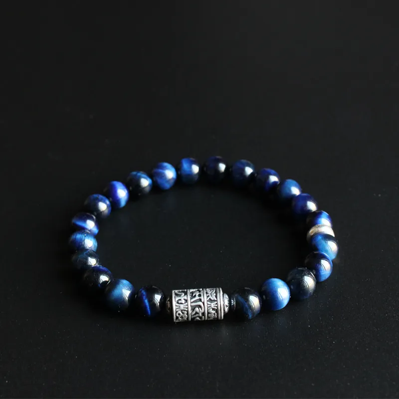 Eastisan Blue Eagle Eye Contas De Pedra Com Budismo Tibetano Mantra Totem Charme Pulseira Para O Homem Mulher Om Mani Padme Hum Jóias SH190727