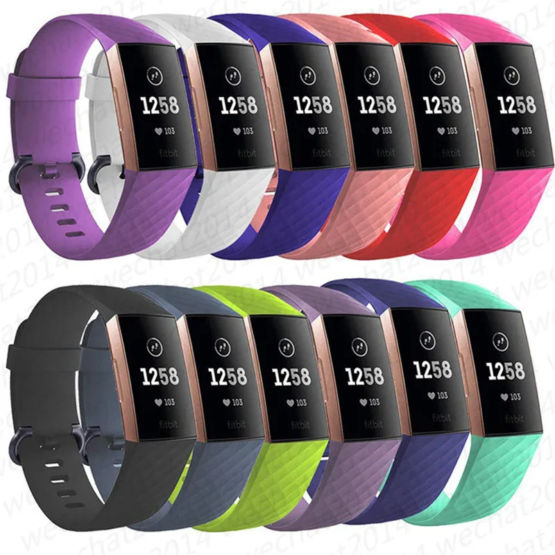 100 sztuk Silikonowy Zegarek Zegarek Watchband Tętna Smart Nadgarstek Bransoletka Pasek do noszenia Pasek do ładowania Fitbit 3 Free DHL