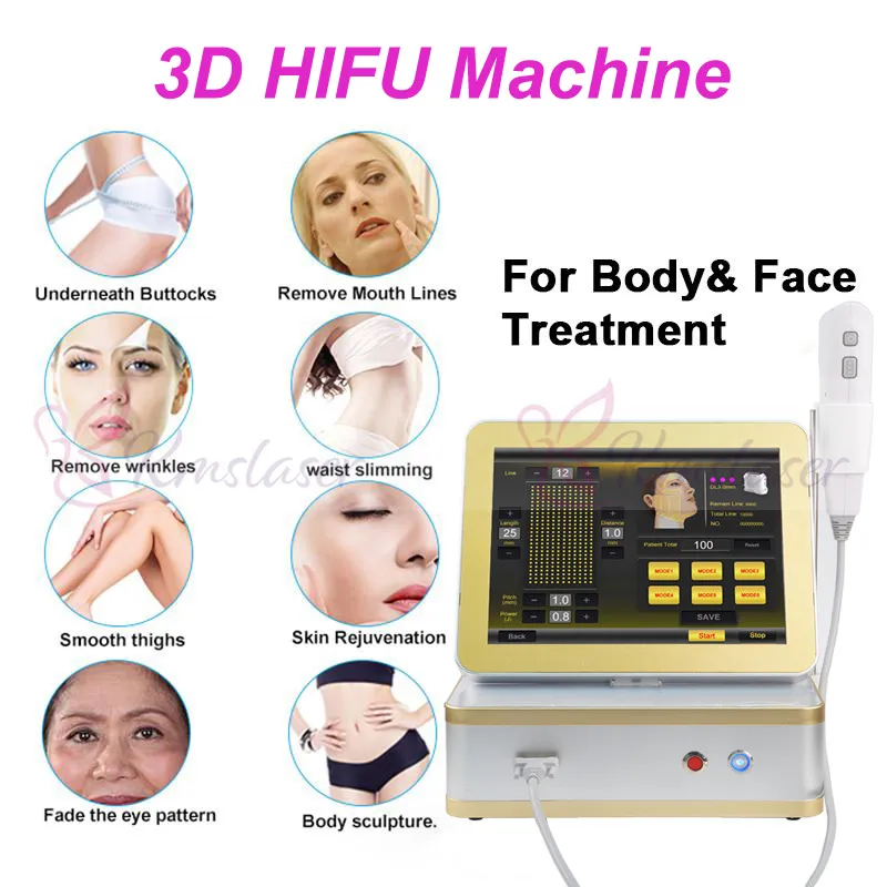 Högkvalitativ 8 patroner 12 linjer 3D HIFU ansiktshud föryngring Body Slimming Machine