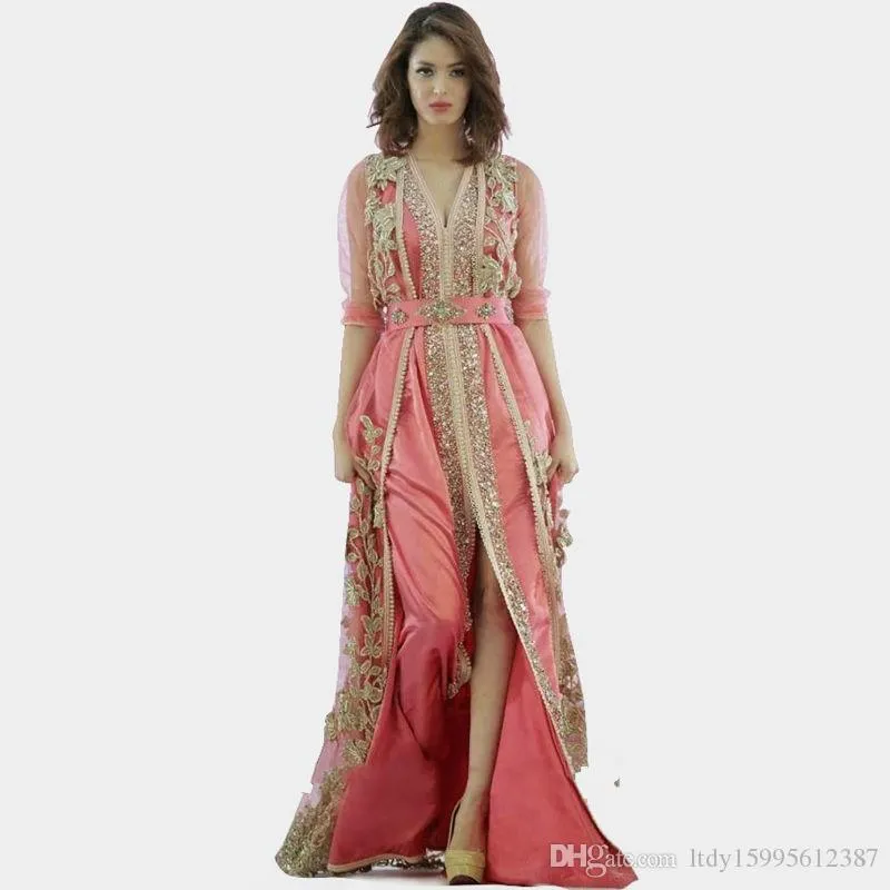 ピンクのドレスモロッコターコローブ2019ドバイイスラムローブのイブニングドレス238の新しい高品質の長袖の服生地