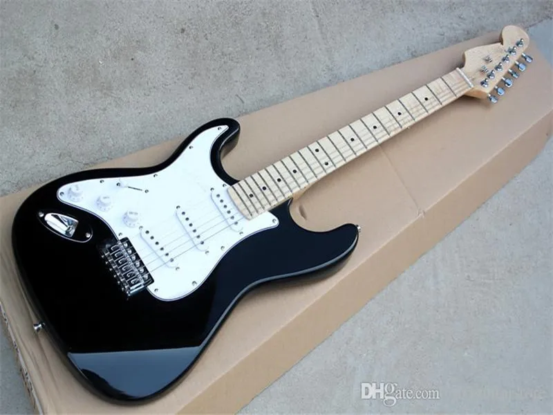 Customizable Left Handed Black Black Electric Guitar With White