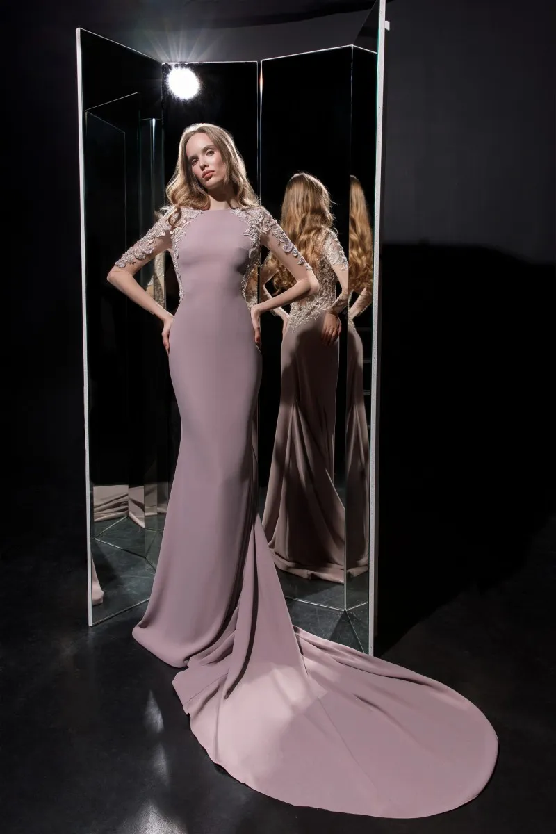 fully beaded evening dress Long Sleeve Fully Beaded Sheath Gown 10 / English Violet