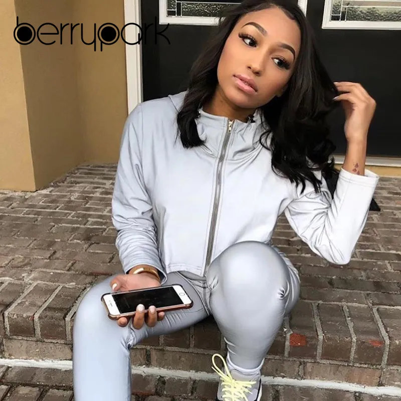 BerryPark veste r fl chissante femmes manteau produits tendance 2019 printemps automne femme sweat capuche zipp veste recadr e livraison directe