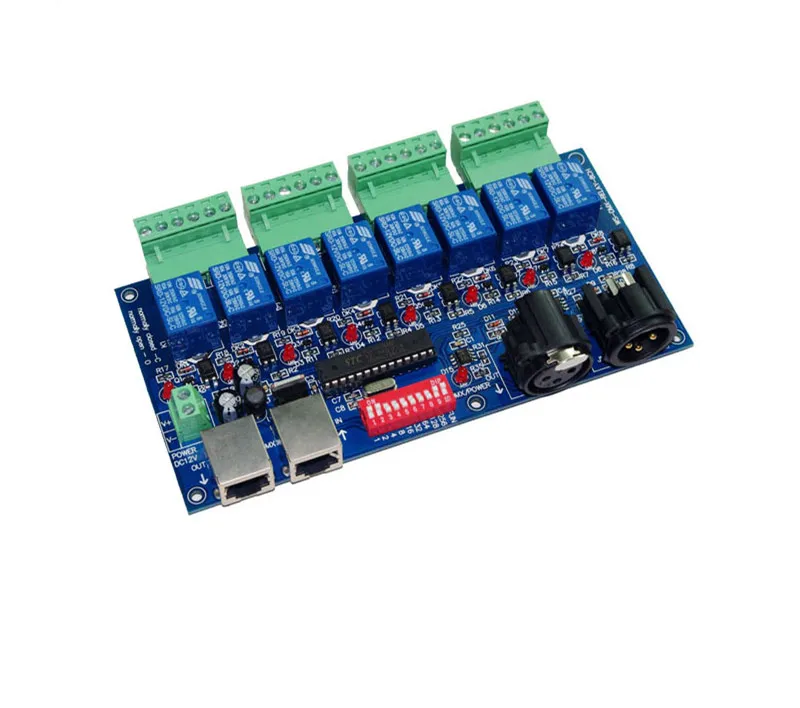1 pcs 8CH relé interruptor dmx512 Controlador XLR + RJ45 decodificador dmx512 uso controlador levou frete grátis LED