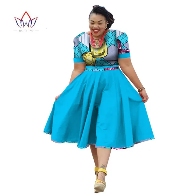 2019 Summer African Print Midi Dress With Sleeves For Plus Size