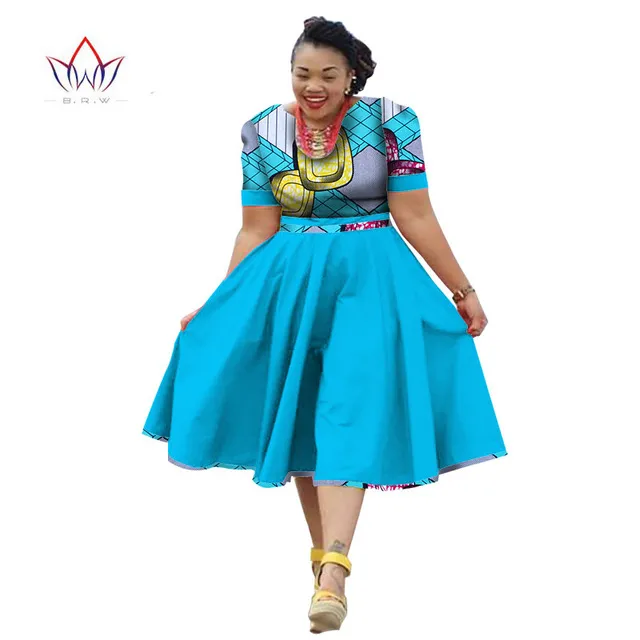 زائد حجم الملابس 2019 الصيف اللباس الملابس التقليدية الأفريقية للنساء بازان الثراء الأفريقية طباعة اللباس قصيرة الأكمام WY733