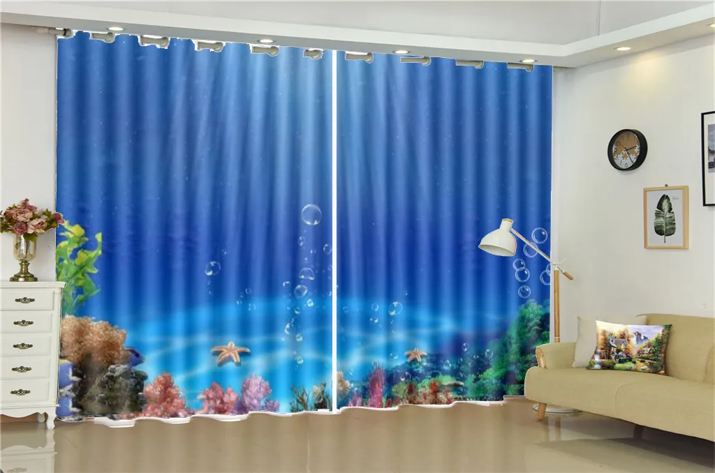 Wholesale 3d Blackout Curtain Starfish Coral Beautiful Underwater World HD Digital Print 3d Beautiful Blackout Curtains