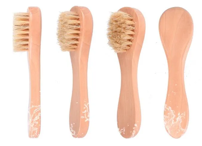 Nouveau Poils de sanglier naturels Spa brosse faciale brosse pour le visage avec manche en bois enlever
