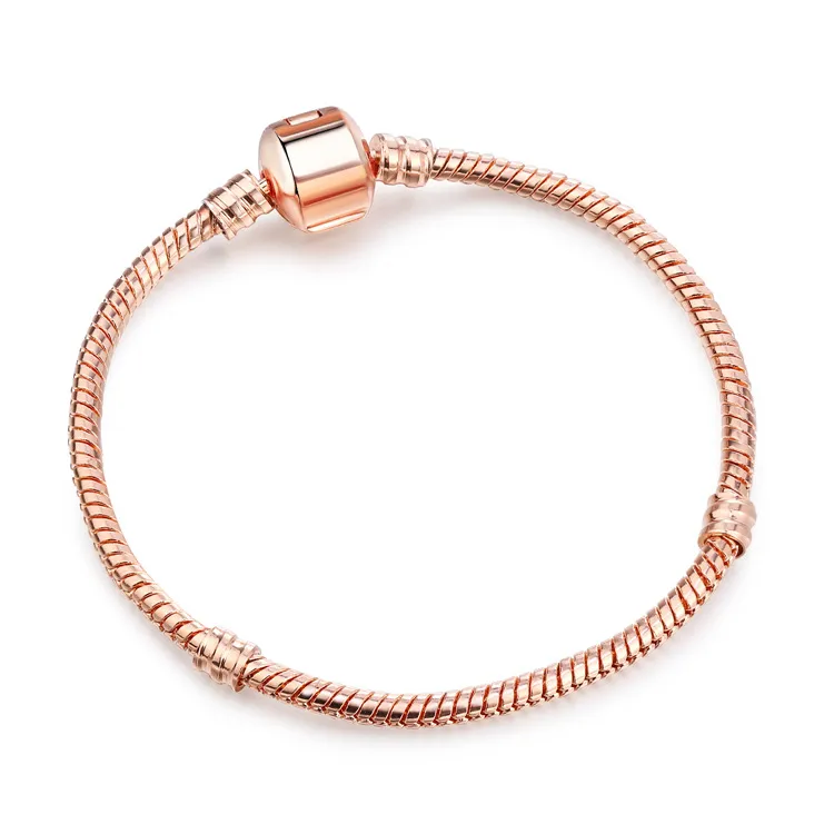 New Rose Gold Basic Bracciale con catena a serpente da donna Uomo Bracciale con chiusura magnetica per fascino Perline europee Creazione di gioielli 17-21 cm