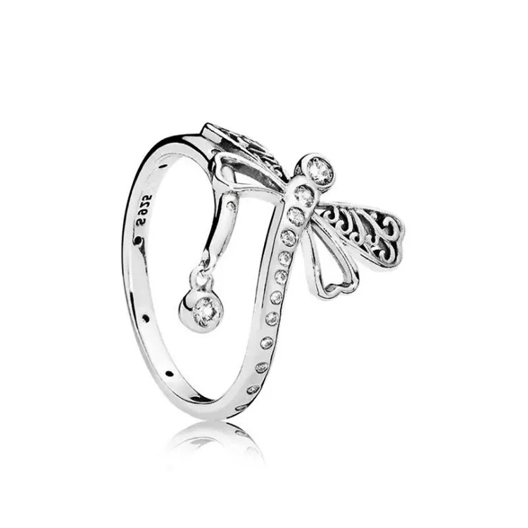 Beautiful Crystal dragonfly RING Original Box set for Pandora 925 Sterling Silver CZ Diamond RING Fashion accessories