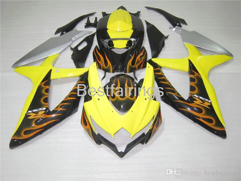 FAIRING KIT FÖR SUZUKI GSXR600 GSXR750 2008 2009 2010 Silvergula Fairings GSXR 600 750 08 09 10 Injektionsgjutning DD27