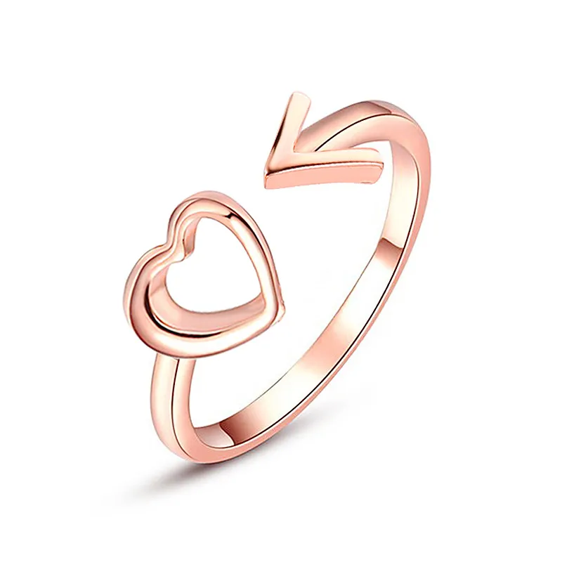 New Fashion Adjustable Silver Rose Gold Color Heart Shaped Wedding Ring for Woman