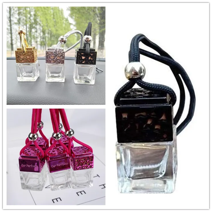 Perfumy samochodowe Butelka Cube Car Wiszące Readview Ornament Powietrza Odświeżacz do olejków eterycznych Dyfuzor Zapach Puste butelki szklane