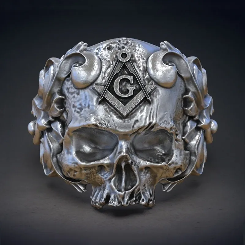 Stainless Steel Vintage Masonic Skull Rings Fashion Freemason Ring Mens Biker Jewelry Gifts Size 7-14