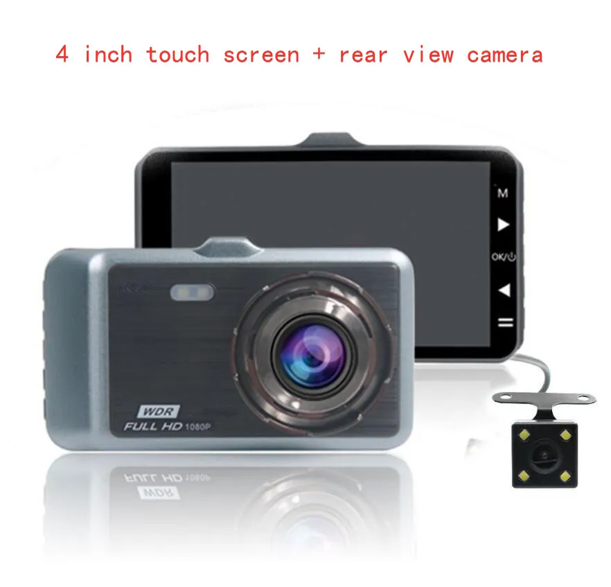 GT500 Touch screen 4in 1080P Dual Lens Cruscotto per auto DVR Video R ecorder Dash Cam + Telecamera per la retromarcia Accessori auto Marchio di alta qualità