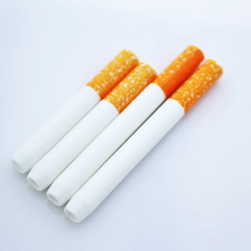 100pcs/lot Ceramic Cigarette Hitter Smoking Pipe Shape Yellow Filter Color 100pcs box 78mm 55mm One Hitter Bat Metal