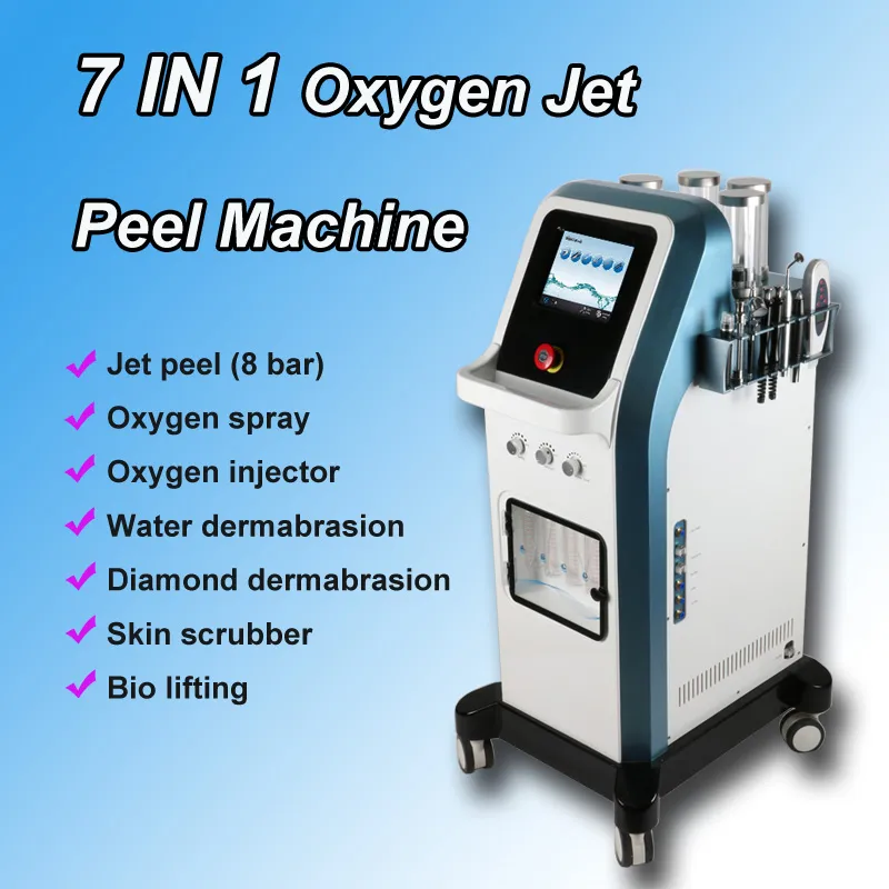 Top quality 7 in 1 Oxygen Jet peel machine 8 bar skin scrubber bio lifting diamond dermabarasion equipment