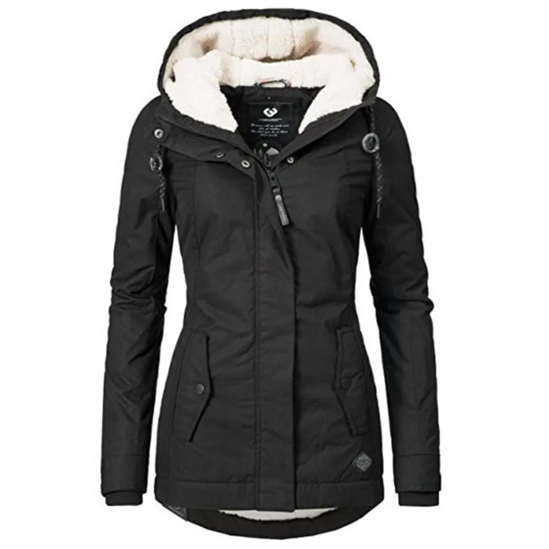 Черные хлопковые пальто женщины повседневная куртка с капюшоном пальто мода простая высокая улица Slim 2019 зима теплый сгущает основные топы женские