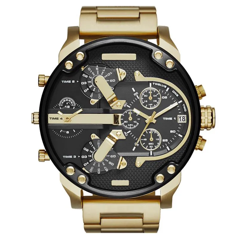 Hot Selling Sports Military Mens Watches 50mm Big Dial Golden Stainless Steel Fashion Watch Men Luxury Wrist watch reloj de lujo