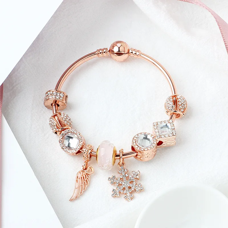 Brins bijoux à bricoler soi-même bracelet à breloques Angle aile quatre feuilles pendentif breloque perles accessoires 925 bracelet en argent pour fille femmes bracelets
