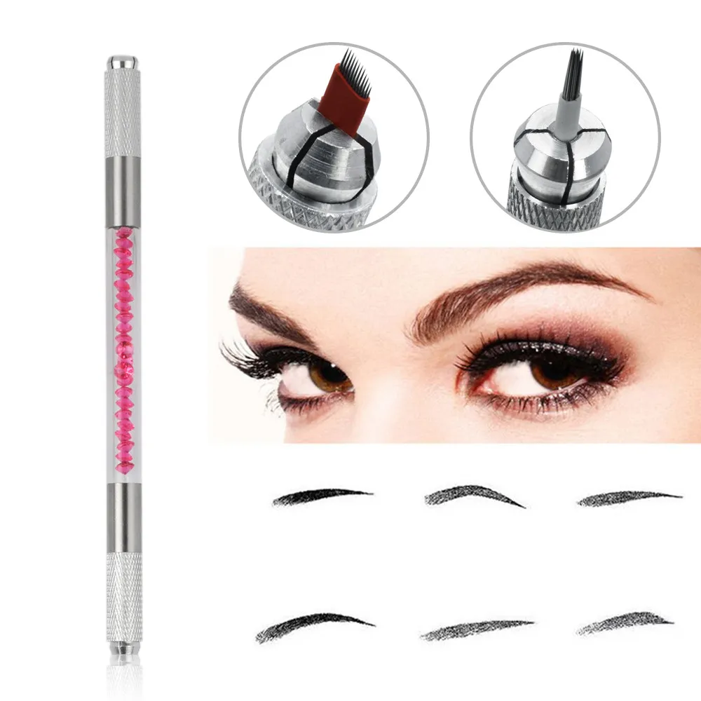 2 Farben Neue Manuelle Tattoo Maschine Permanent Make-Up Tattoo Stift Kristall Griff Microblading Stift Kreuzspitze Lippe Augenbraue Makeup 2018