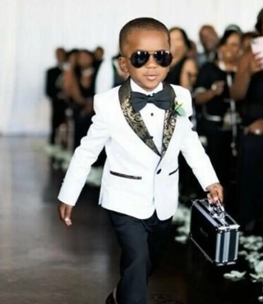 Customize White Boys Formal Wear Tuxedos Shawl Collar Children Suit Kid Birthday Prom Party Suits (Jacket+Pants+Bow Tie) D69