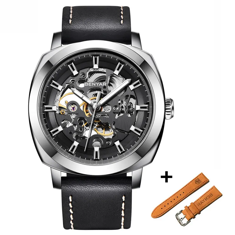 BENYAR Мужские часы Set Reloj Hombre Лучший бренд Автоматические механические водонепроницаемые кожаные спортивные часы Мужские часы Relogio Masculino chr298F