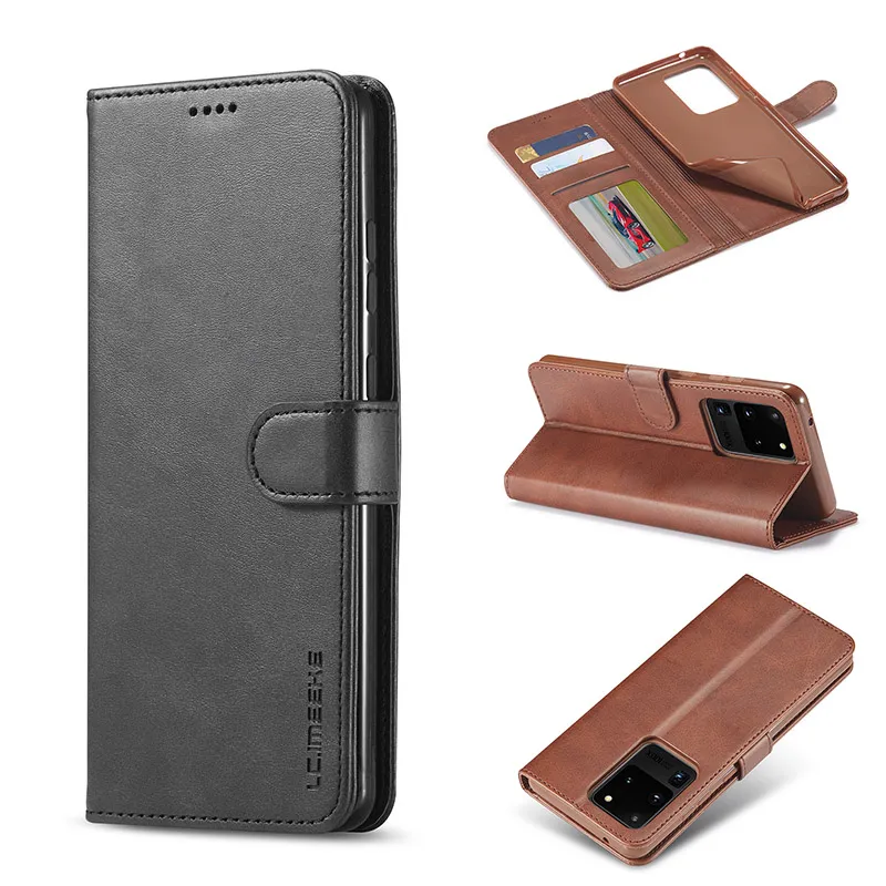 Étui de téléphone en cuir PU pour Samsung S20 Plus étui portefeuille en TPU ultra doux couverture arrière de luxe avec fentes pour cartes de crédit pour iPhone