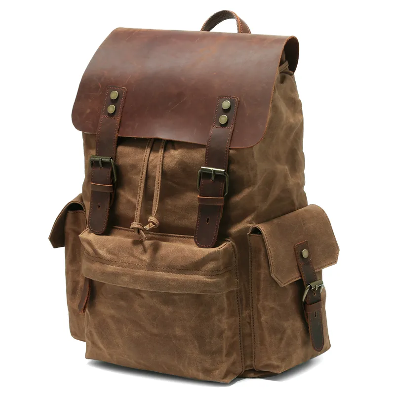 HBP Fashion men's bag computer backpack retro trend large capacity canvas outdoor sports casual simple khaki