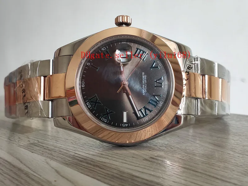 Nowy luksusowy zegarek męski szary rzymski cyfry 126301 złota stal nieużywany gładka ramka 41mm automatyczna moda Azja 2813 mechaniczne mechaniczne