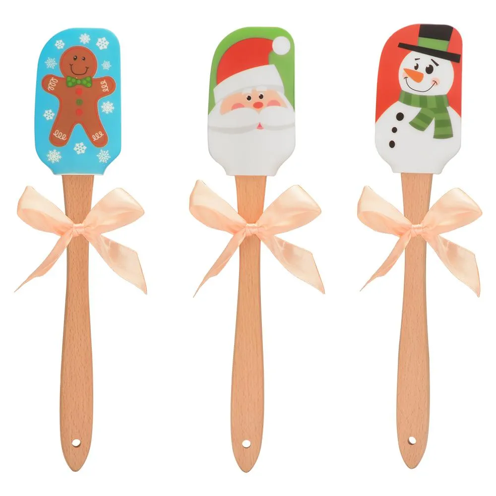 Christmas Style Silicone Cream Butter Cake Spatula Mixing Batter Scraper Brush Butter Mixer Cake Brushes Baking Kitchen Tools