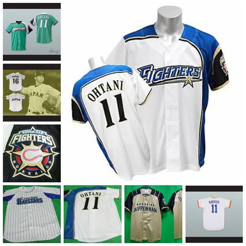 Özel 2011 Hokkaido Nippon Ham Fighters Jersey Darvish Shohei Ohtani 16 Japonya Samuray Siyah Çizgili Beyzbol Formaları