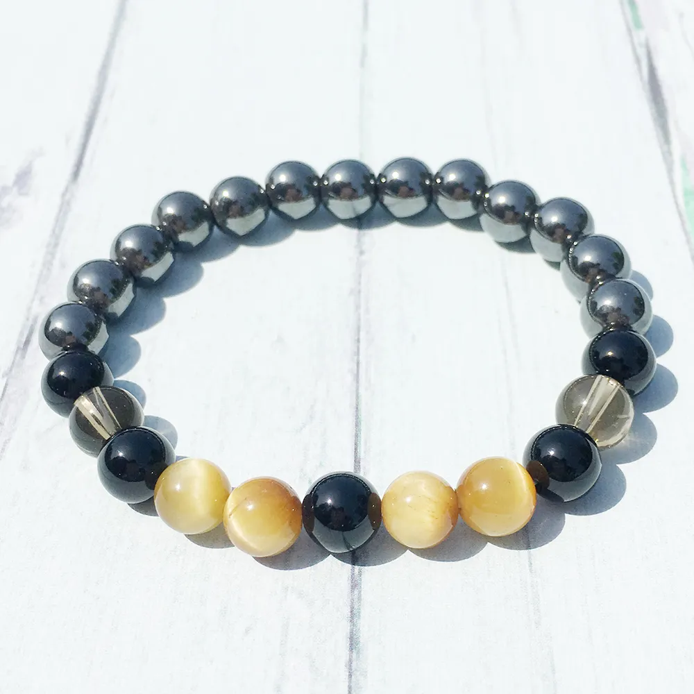 MG0406 8 mm Golden Tiger Eye Bracelet Hommes Naturel Onyx Noir Energy Bracelet Smokey Quartz Hématite Bracelet Meilleur Cadeau pour Lui