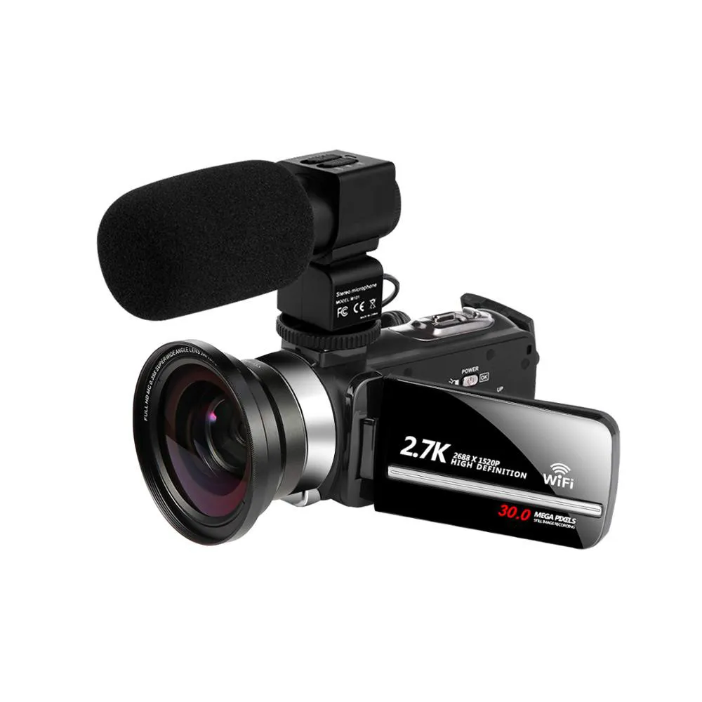 ビデオカメラ WiFi 2.7 k Vlogging ビデオカメラ Youbute 用タッチスクリーン 30MP 16X デジタルズームハンディカムカメラレコーダーノイズキャンセリングマイク