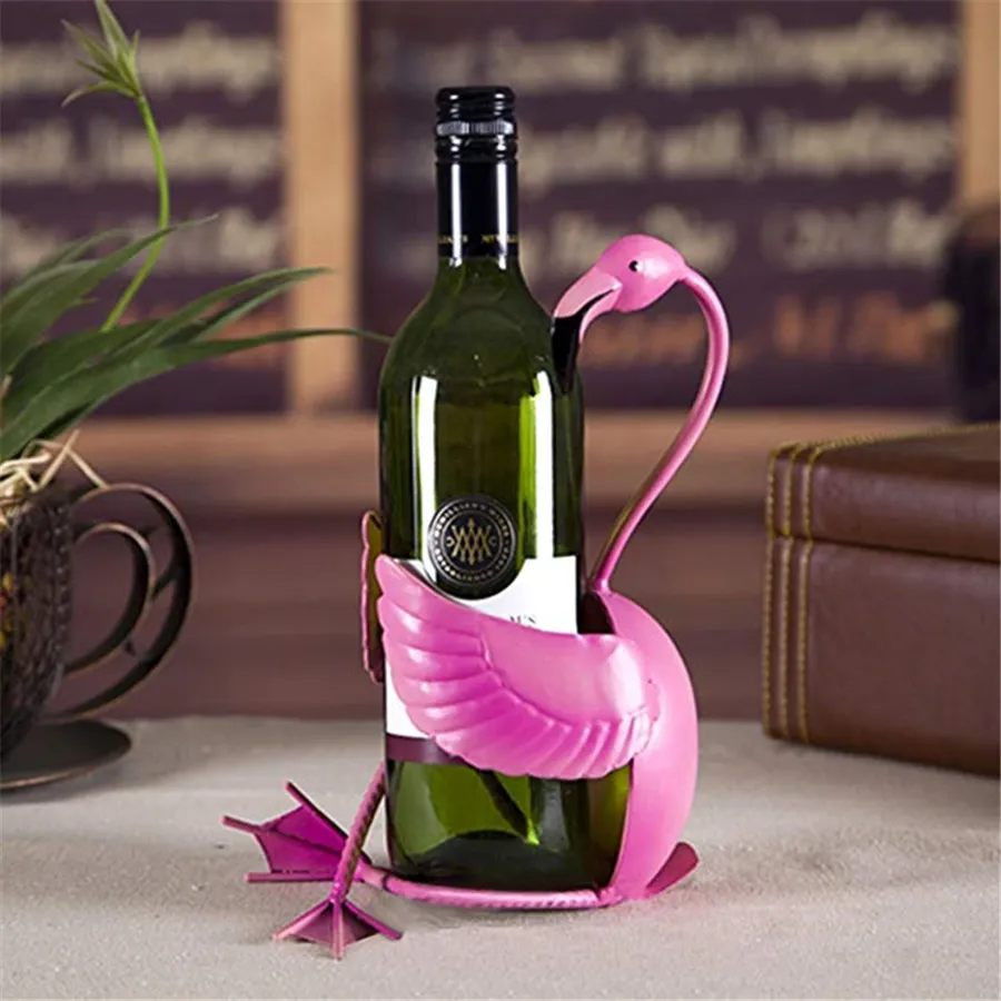 Flamingo Wine Rack Wine Red Bottle Titular prateleira de metal Escultura Wine stand prateleiras Decoração Início de armazenamento ornamento dos ofícios de presente de Natal