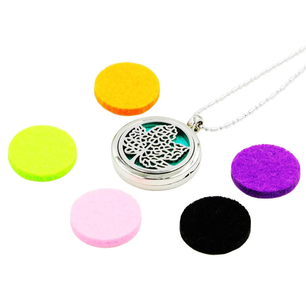 Etherische olie diffuser ketting aromatherapie diffuser medaillon hanger set met 5 kleuren viltpads en 1 ketting keten gratis verzending (25-styles)