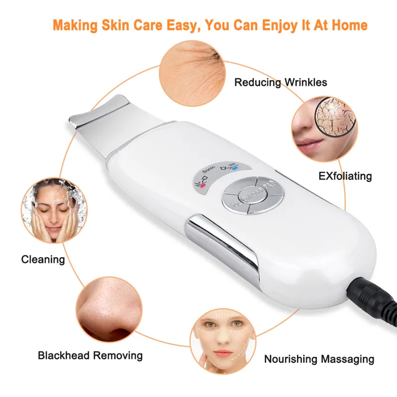 Scrubber portatile ricaricabile ad ultrasuoni per la pelle agli ioni Microdermoabrasione Pulizia profonda Peeling viso Massaggiatore facciale a vibrazione ad alta frequenza