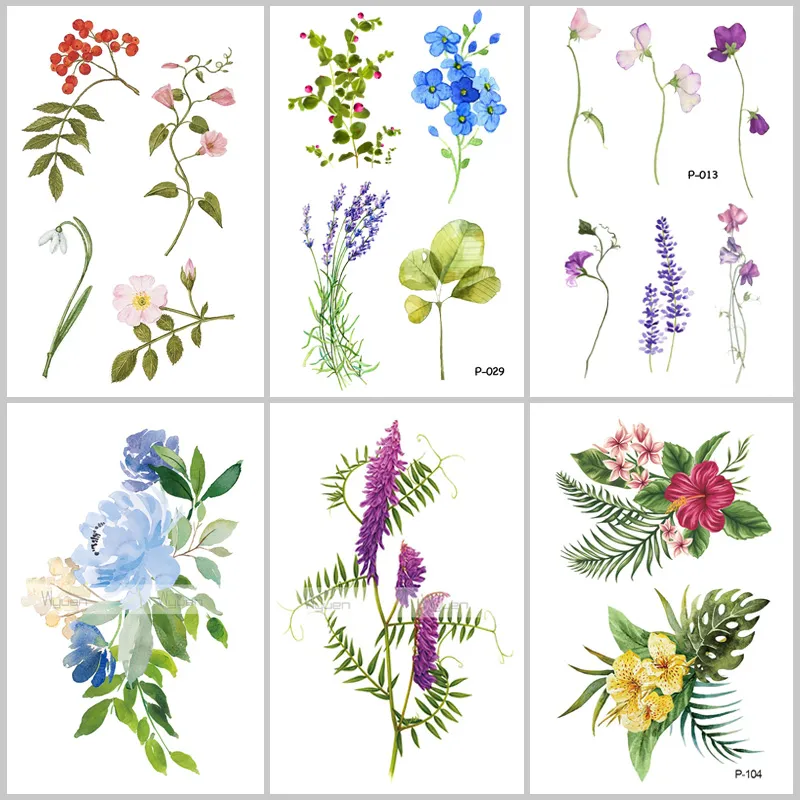 Flower Waterproof Temporary Tattoo Stickers for Women on The Body Art Blossom Fake Tattoo 9.8X6cm Translated Tatoo P-029