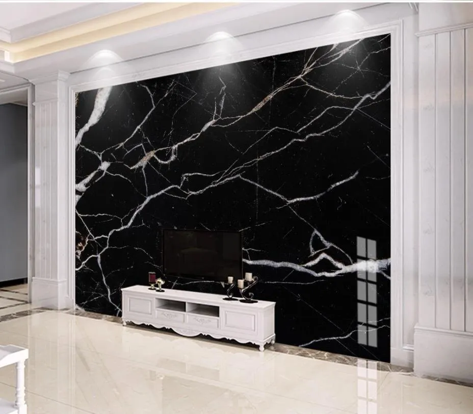 Stone Look Wallpaper: Modern Black Abstract Landscape Marble Effect ...