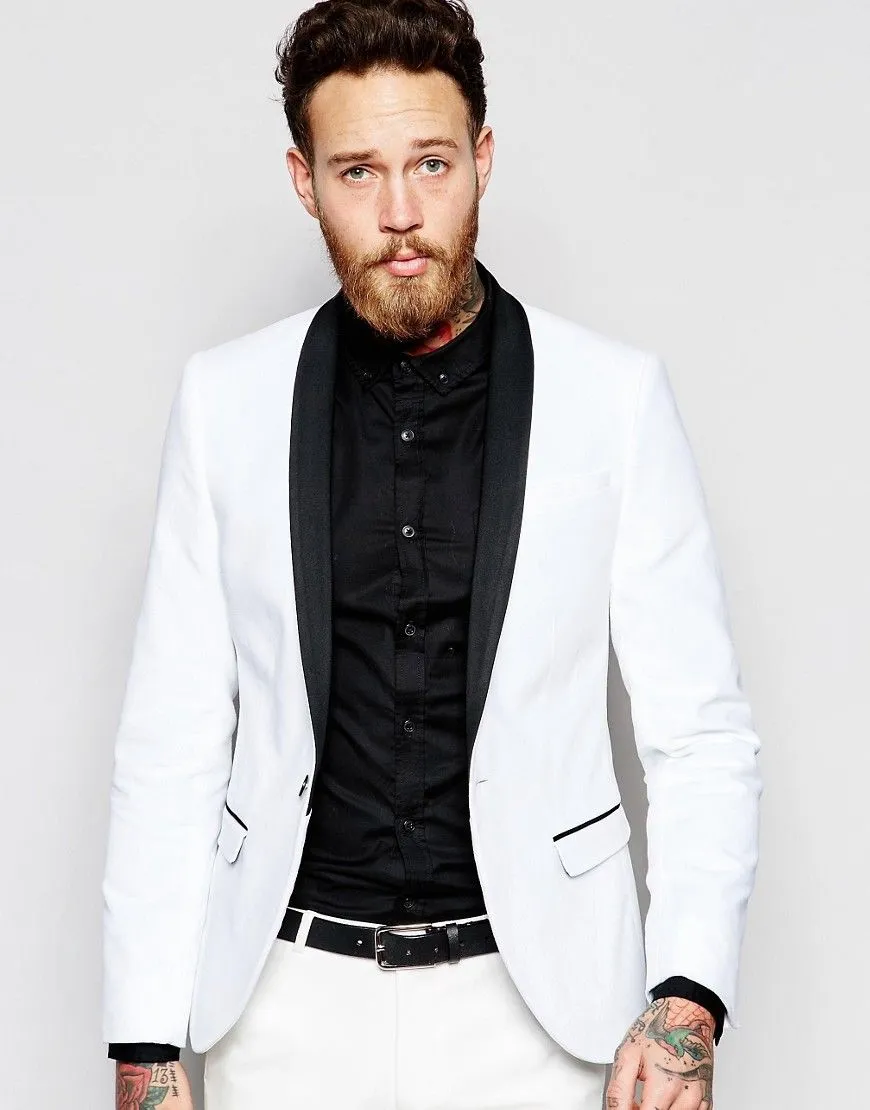 Popularny przycisk One Button Groomsmen Szal Kapel Groom Tuxedos Men Garnitury Ślub / Prom Best Man Blazer (Jacket + Pantst + Tie) 835