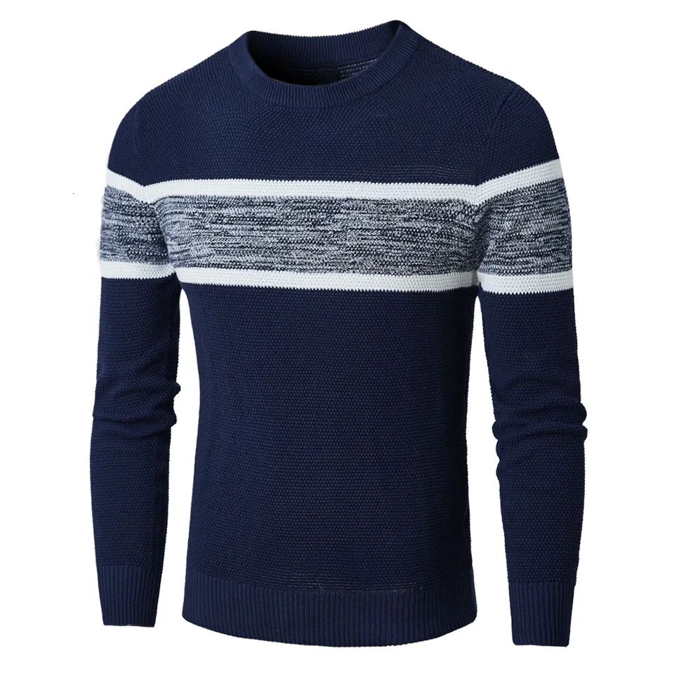 Oufisun hombres otoño casual tejido de punto suave algodón suéteres jersey hombres 2019 invierno nueva moda rayas a rayas suéter abrigo hombres 3xl sh190930