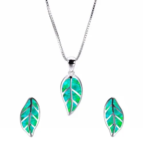 Vendita all'ingrosso 10 pezzi Argento Placcato Orecchini per le donne Leaf Opalite Opal Pendente Collana Collana Collana