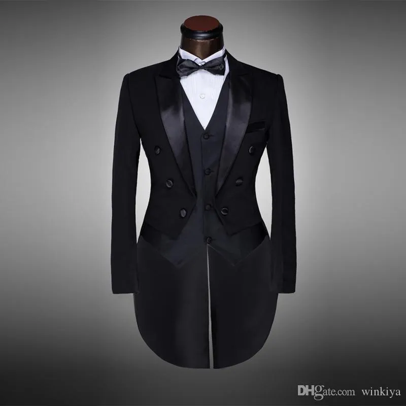 Classic Design Men Blackwhite Wedding Suit/Groom Tuxedo/Evening Party/Costumes Tailcoat 4pieces Blazer (jacka+byxor+bälte+slips)