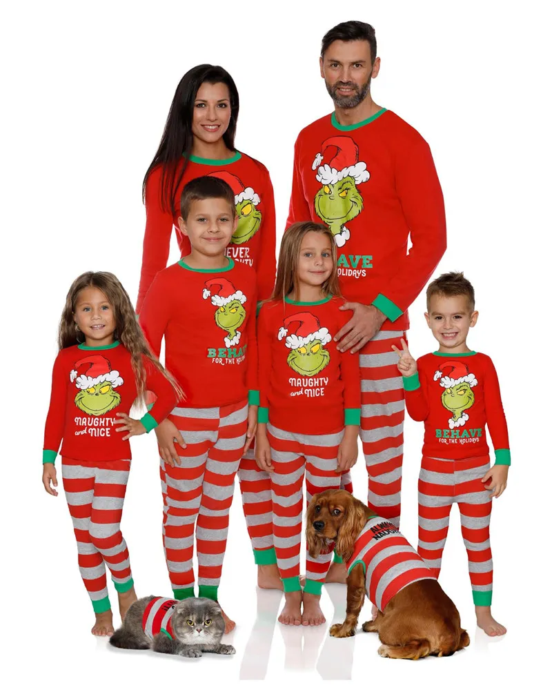 Julfamilj pyjamas Xmas Kids Adult Matching Christmas Striped Sleepwear Mother Father Dotter Boys Homewear Sets