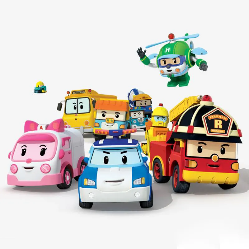 Silverlit Poli Auto Robocar POLI Fahrzeug Mini Hand Band-Auto-4 Designs Notarztwagen Feuer LKW-Jungen-Karikatur-Legierung Spielzeug verformter Polizeiauto 07