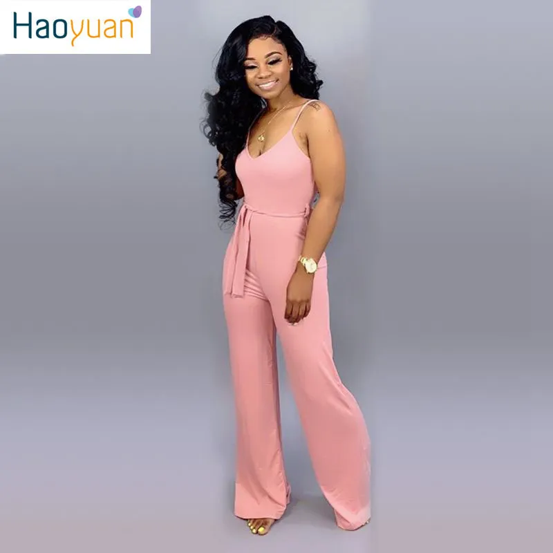 HAOYUAN Sweet Style Spaghetti Strap V Neck Jumpsuit Sleeveless Wide Leg Sizes For Womens Summer Streetwear And Overalls From Vickay 16.71 DHgate.Com