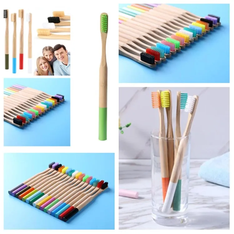 new ound Bamboo Toothbrush Adults Colorful Natural Bamboo Handle Soft Bristle Tooth Brushes Disposable Toothbrushes Hotel SuppliesT2I5775