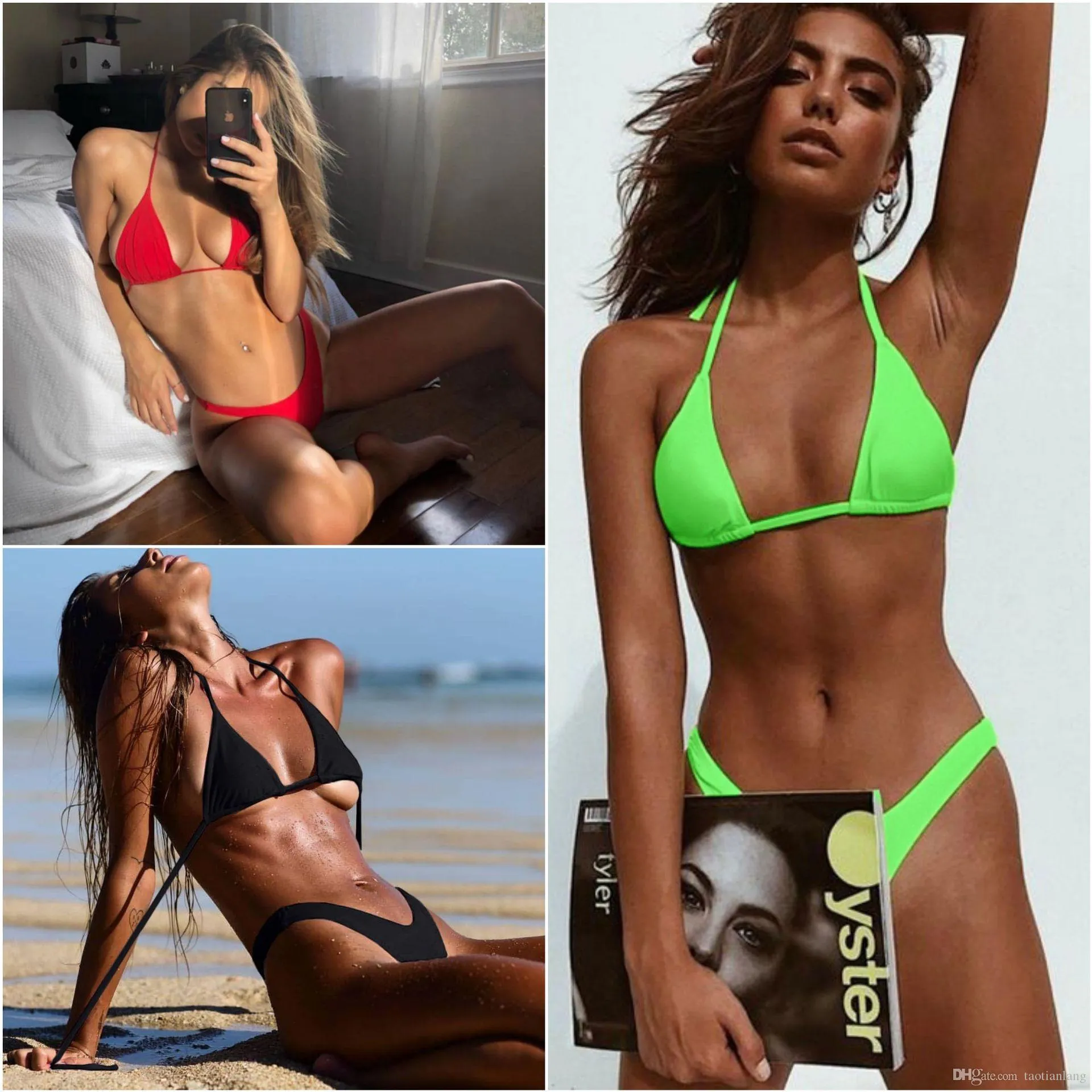 2019 Thong Bikini Sexy Reveal Back Swimming Suit New Pattern Degree Solid Color Sandy Beach