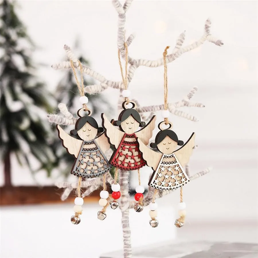 Nordic Wooden Angel Doll Hanging Ornaments Christmas Decoration Wind Chime Pendant Xmas Tree Decor Navidad Craft Gift