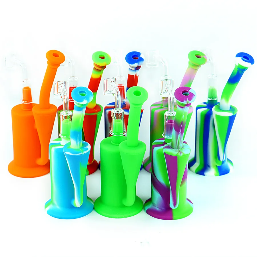 Silicone DAB Rigglas Bong Vattenrör Olje Rigar Herb Bubbler Quartz Banger Bowl Silikon Bongs Mini Pipe Wax Hookahs Recycler